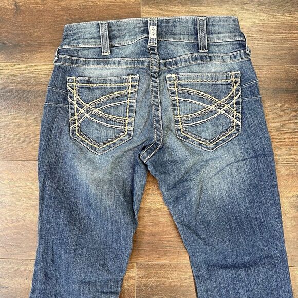 Ariat Real MR Denim Jeans Size 28S Short Low Mid Rise Bootcut Entwined Stretch - Picture 12 of 14